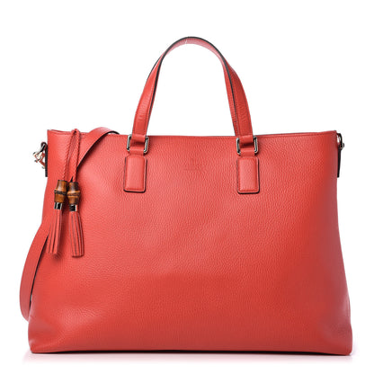 Gucci Calfskin Large Bamboo Tassel Top Handle Tote Red 1 of 10