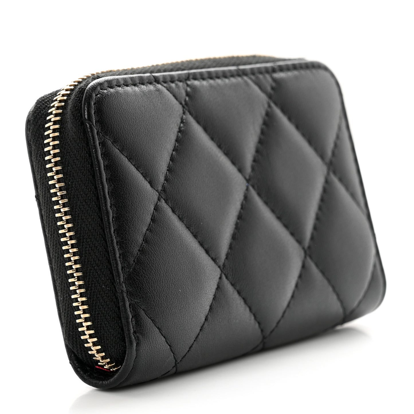 Lambskin Plexiglass Quilted Coco Love Zip Coin Purse Black