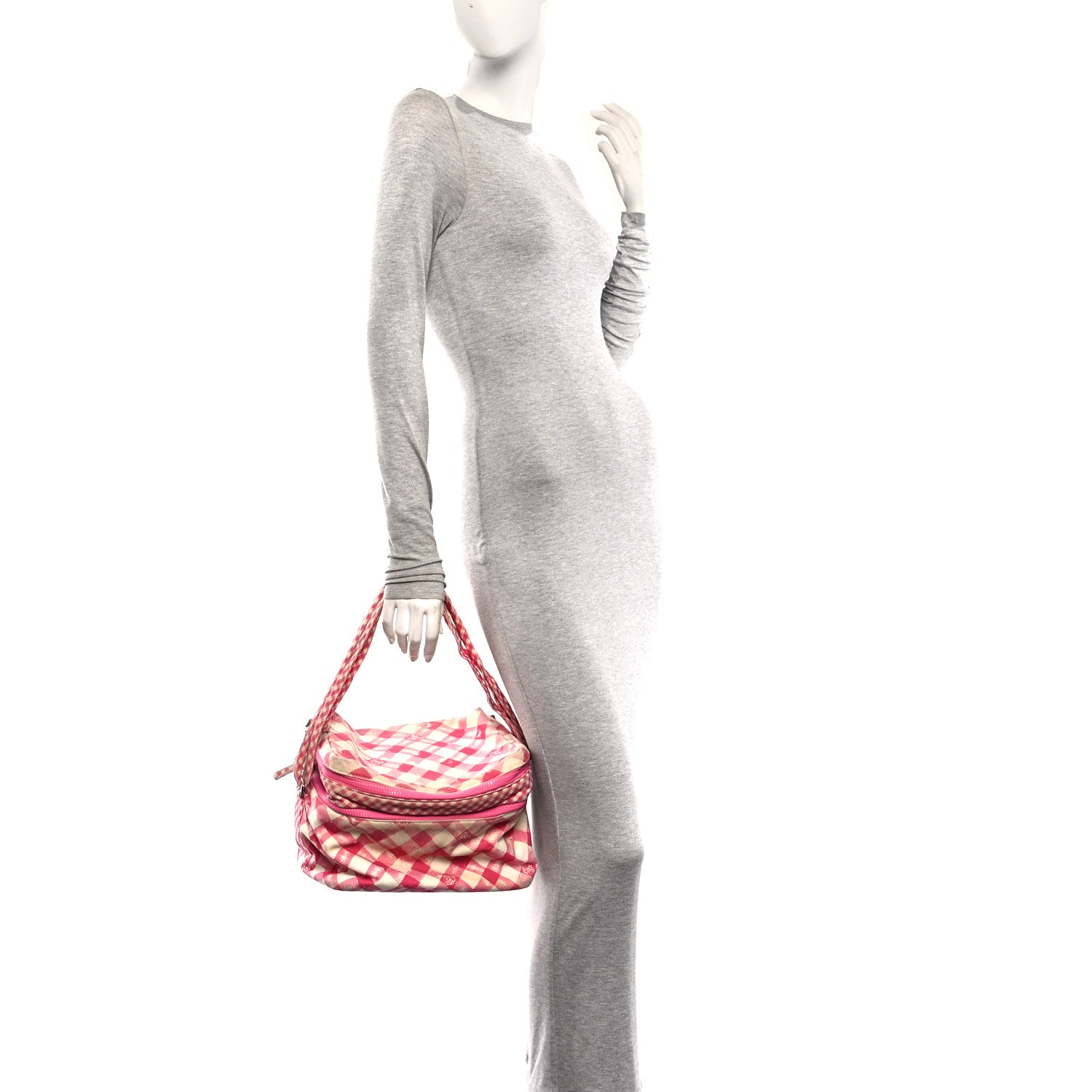 Chanel Canvas Gingham Printed CC Lunch Box Bag Pink White 2 of 16