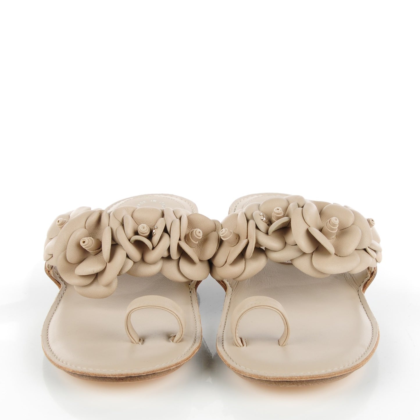 Lambskin Camellia Sandals 35 Light Beige
