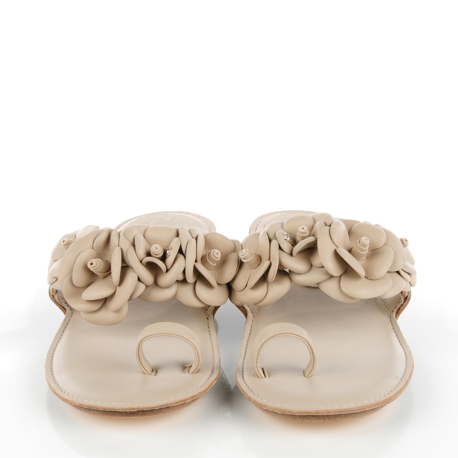 Chanel Lambskin Camellia Sandals 35 Light Beige 2 of 8