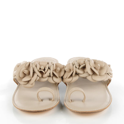 Chanel Lambskin Camellia Sandals 35 Light Beige 2 of 8