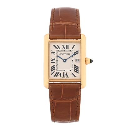 Cartier 18K Yellow Gold Alligator 26mm Tank Louis Quartz Watch Brown 1 of 5