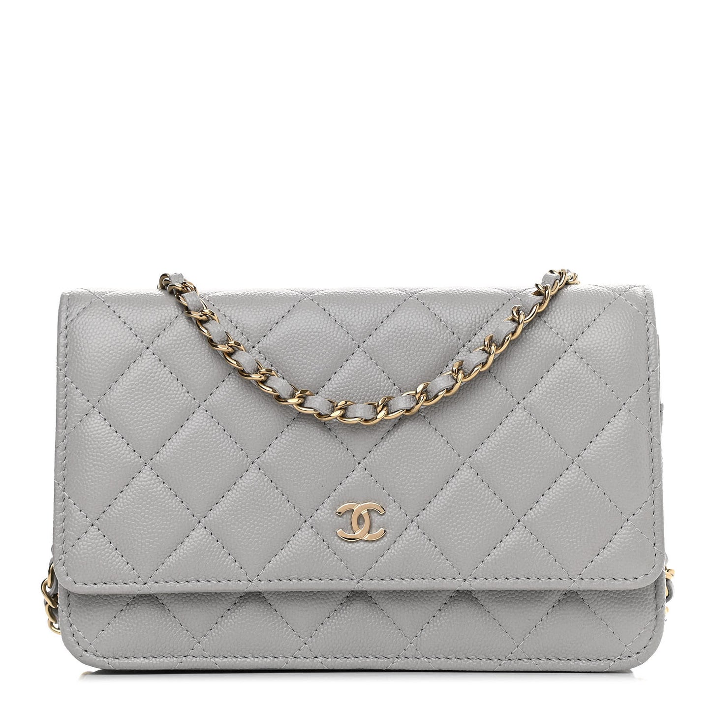 Caviar Quilted Wallet On Chain WOC Grey