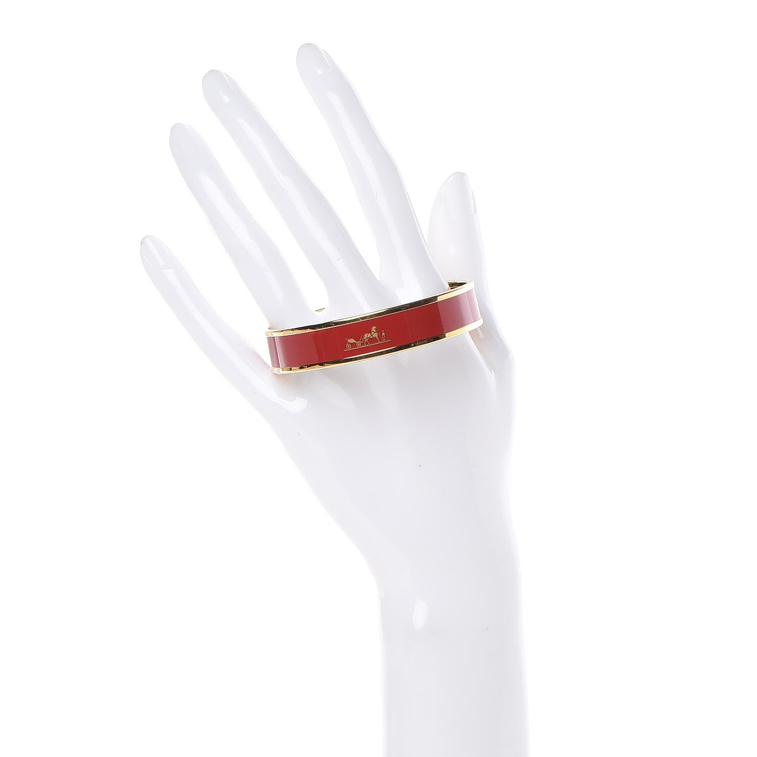 Hermes Enamel Printed Wide Caleche Bracelet 65 Rouge H 2 of 6