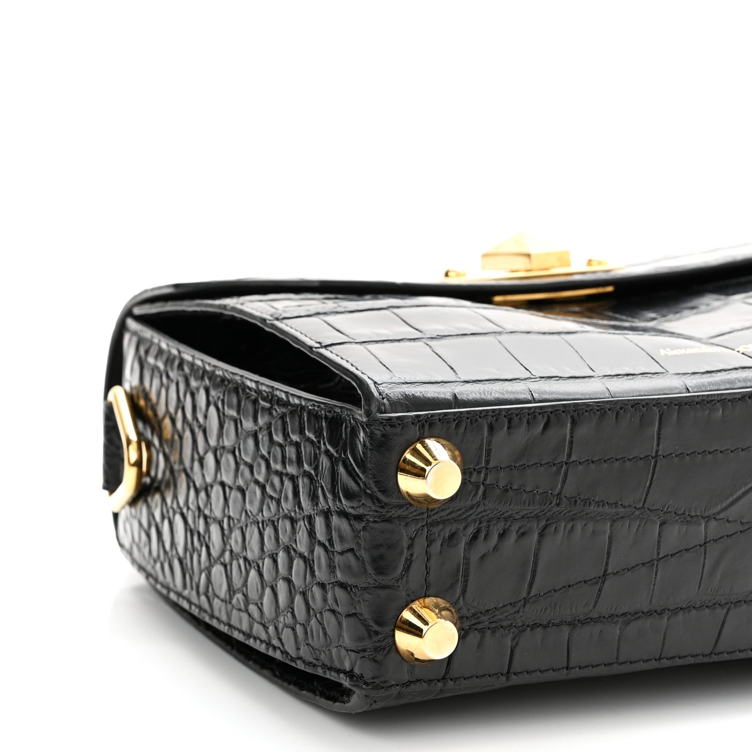 Alexander McQueen Calfskin Crocodile Embossed Box Shoulder Bag 21 Black 8 of 9