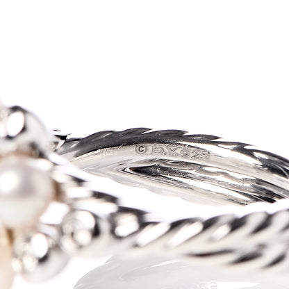 David Yurman Sterling Silver Diamond Pearl Cluster Cable Ring 54 7 5 of 5