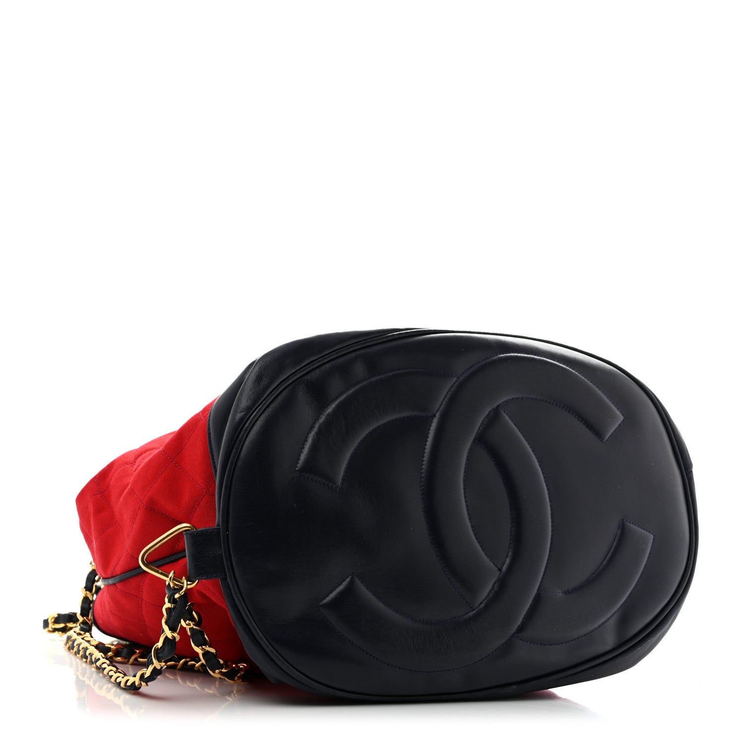 Chanel Canvas Lambskin Quilted CC Drawstring Shoulder Bag Red Navy 3 of 13