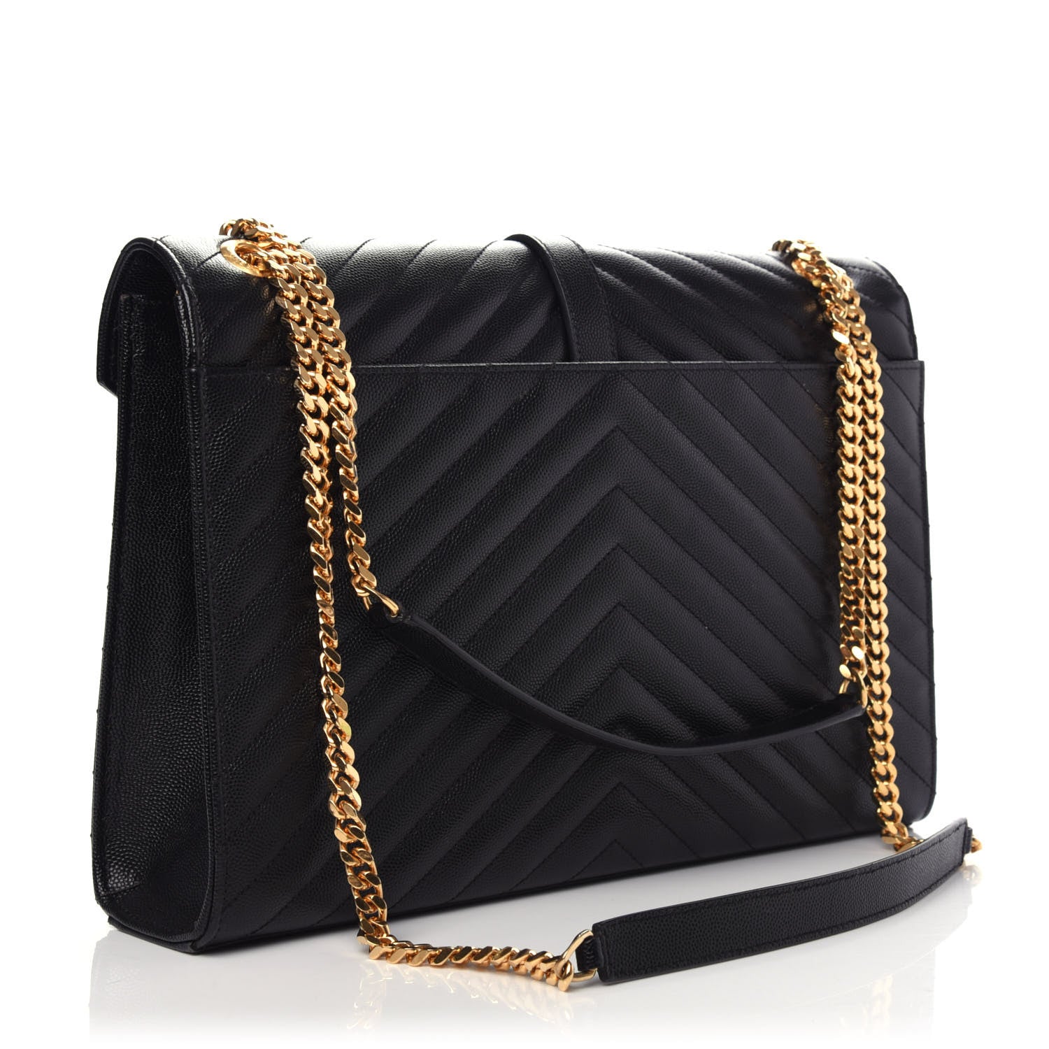 Saint Laurent Grain De Poudre Matelasse Chevron Large Monogram Satchel Black 3 of 8
