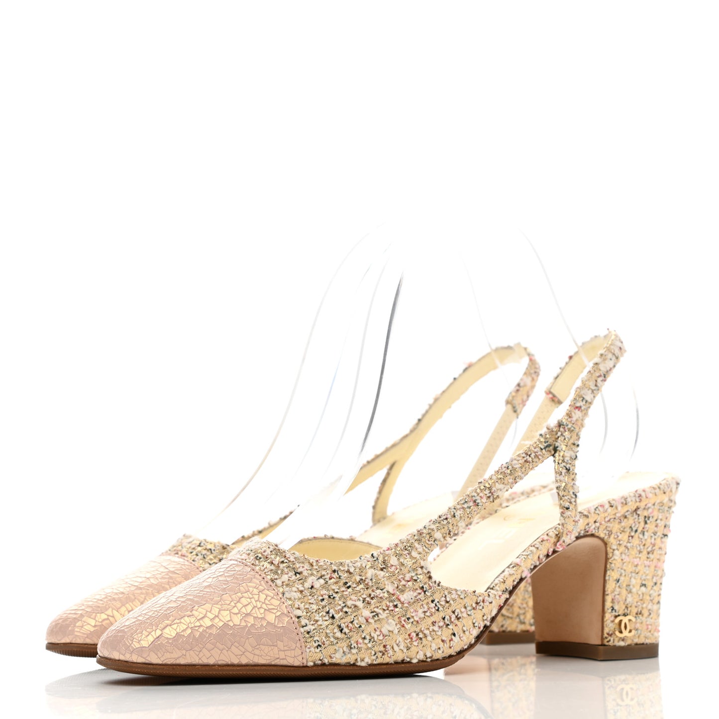 Tweed Cap Toe CC Slingback Pumps 39 Pink White