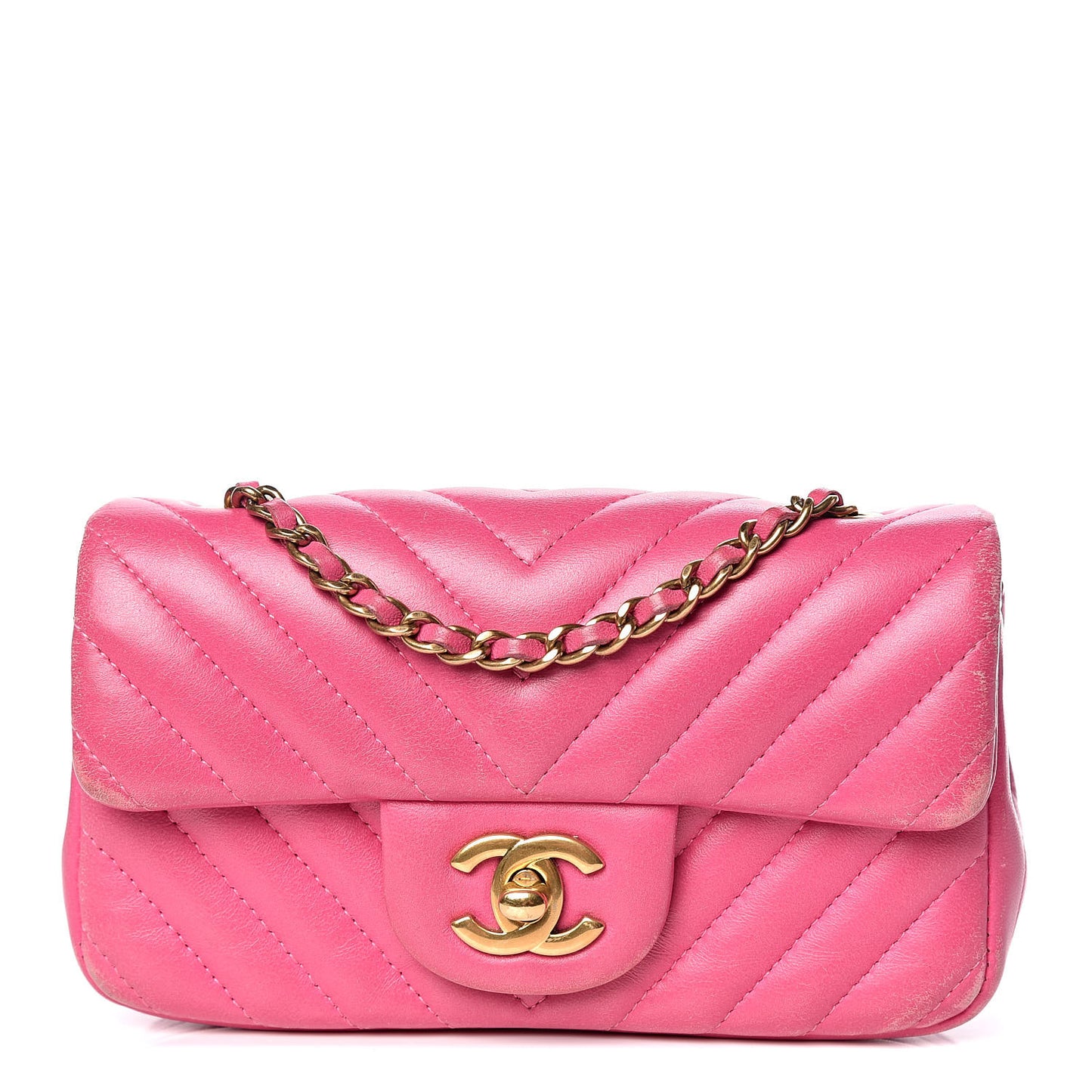 Lambskin Chevron Quilted Extra Mini Flap Dark Pink