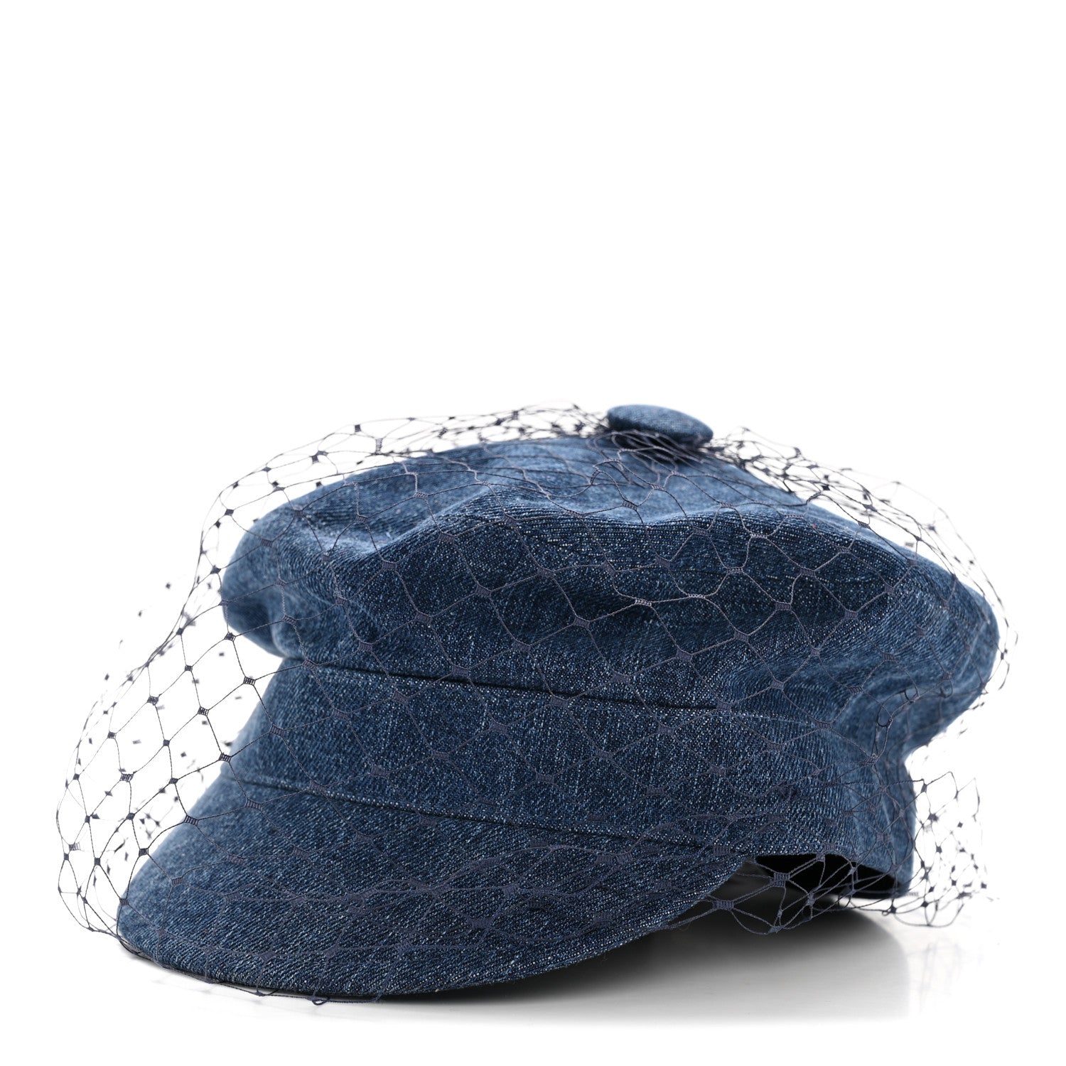 Christian Dior Cotton Denim Arty Beret Cap With Veil 57 Blue 2 of 18