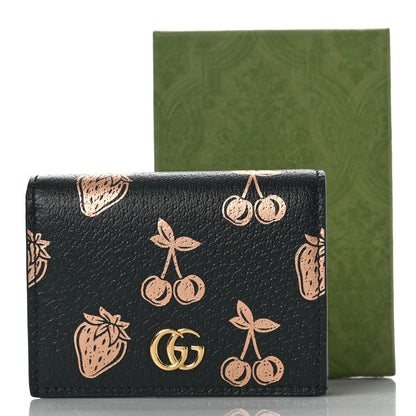 Gucci Textured Dollar Calfskin Berry Print GG Marmont Card Case Black Light Copper 9 of 9
