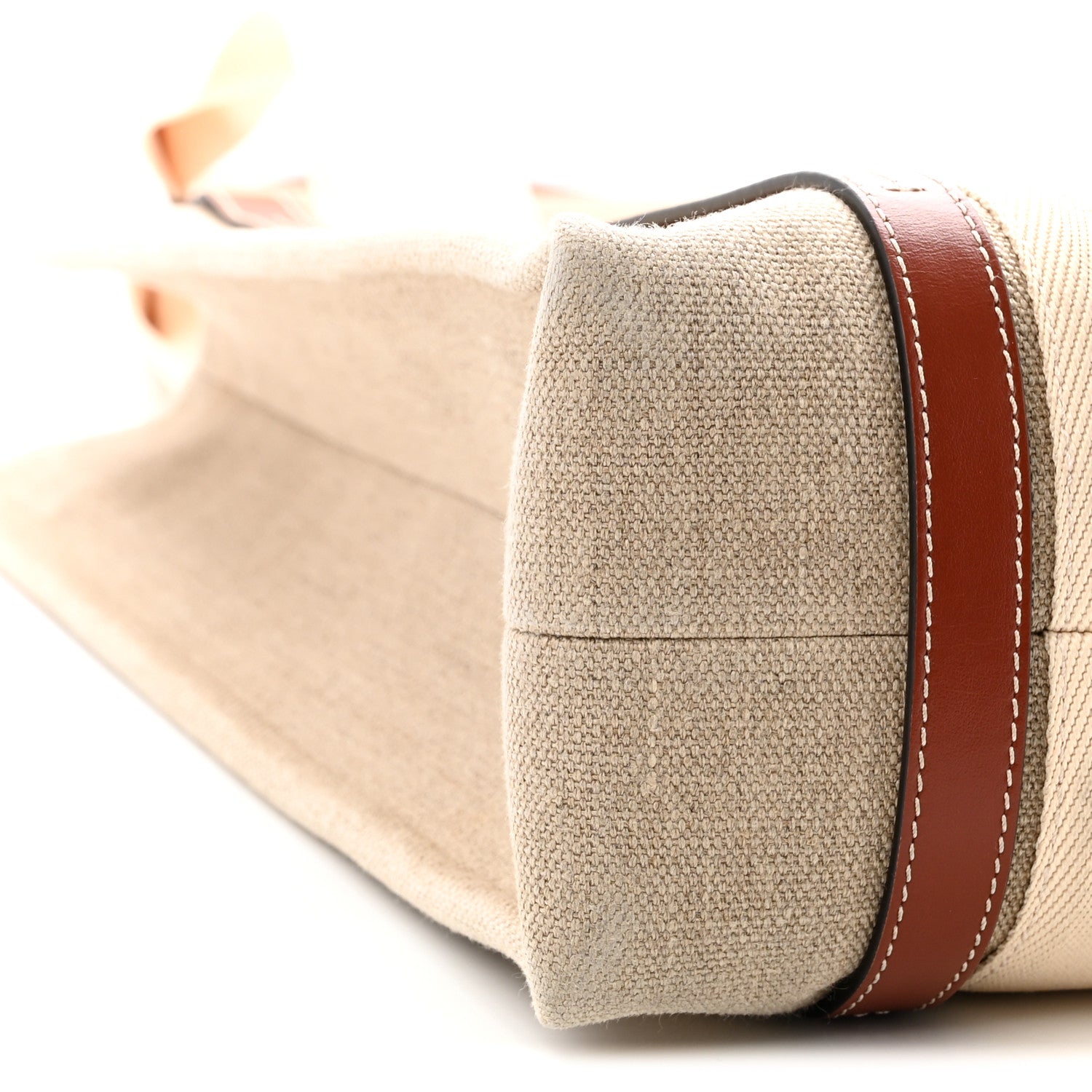 Chloe Cotton Calfskin Large Vertical Woody Ribbon Tote White Brown 9 of 10
