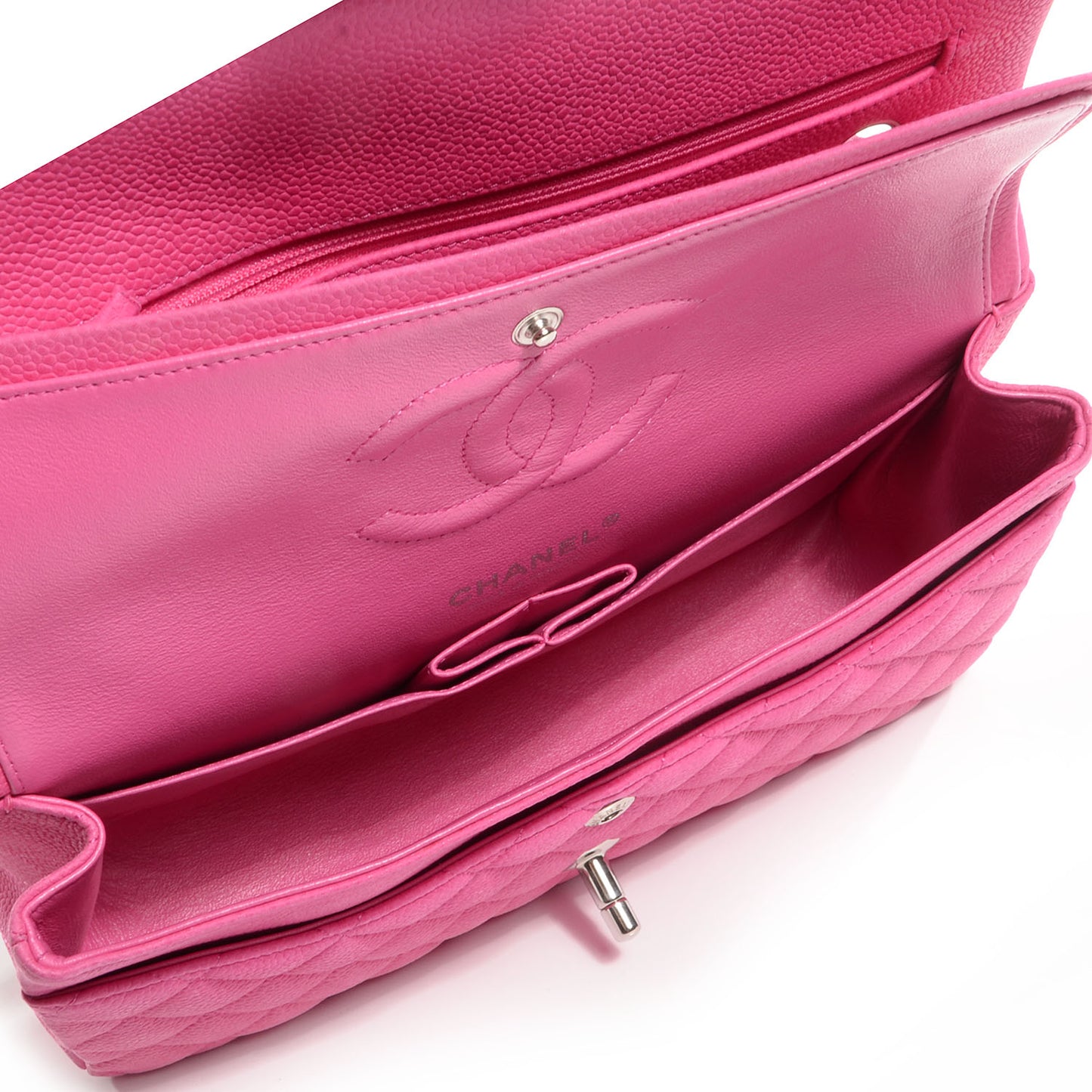 Iridescent Caviar Quilted Medium Double Flap Pink