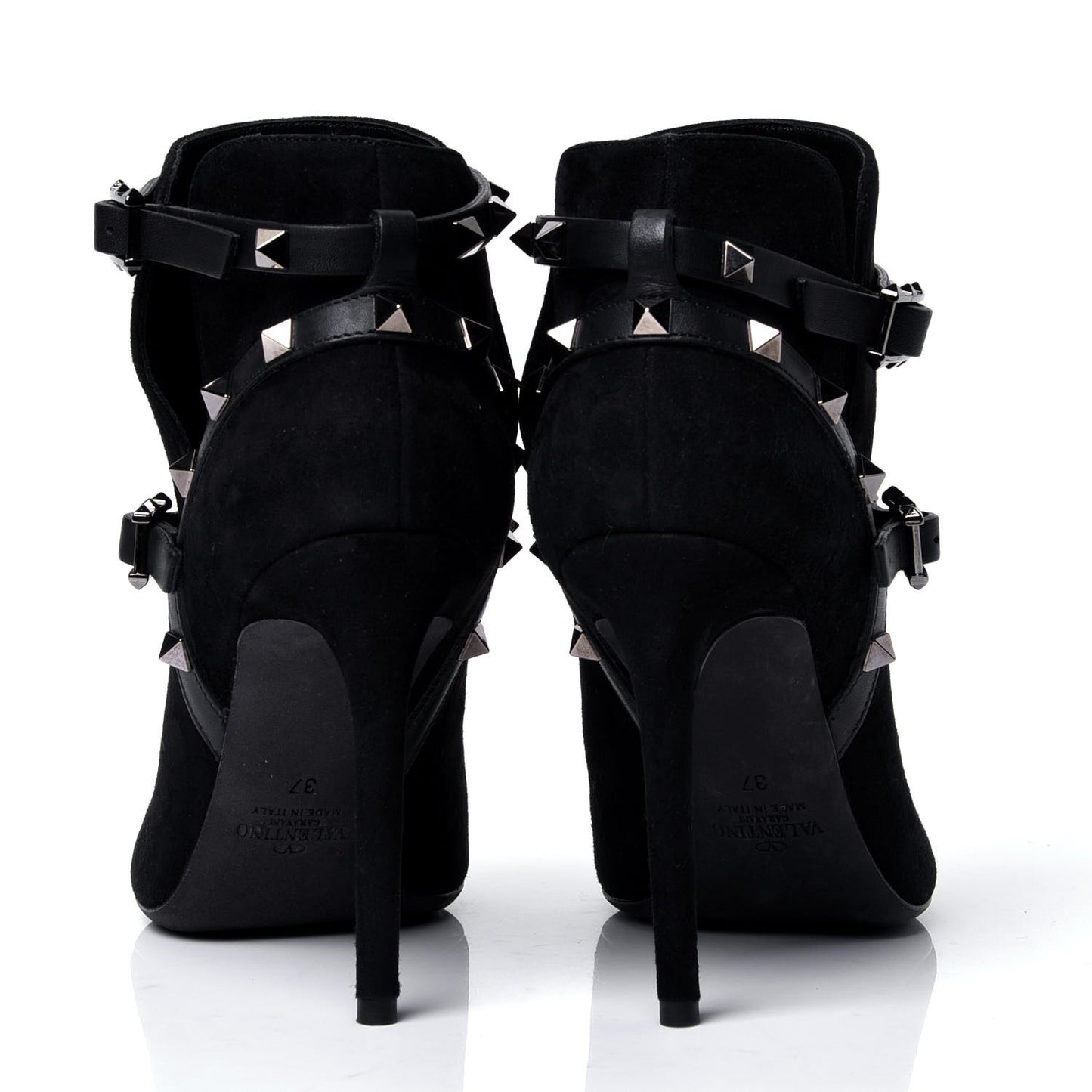 Suede Rockstud Double Buckle 100mm Ankle Boots 37 Black