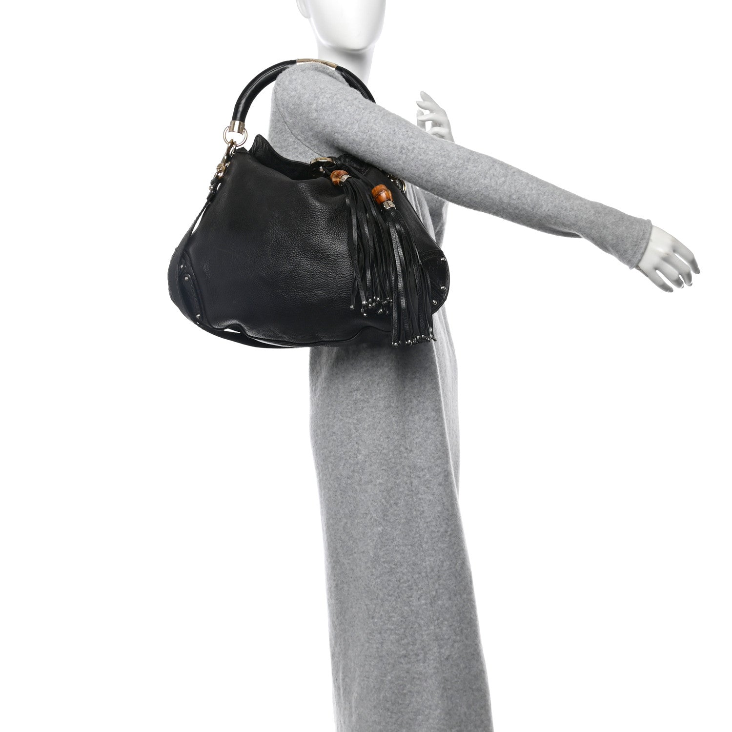 Gucci Calfskin Large Indy Top Handle Hobo Black 2 of 12