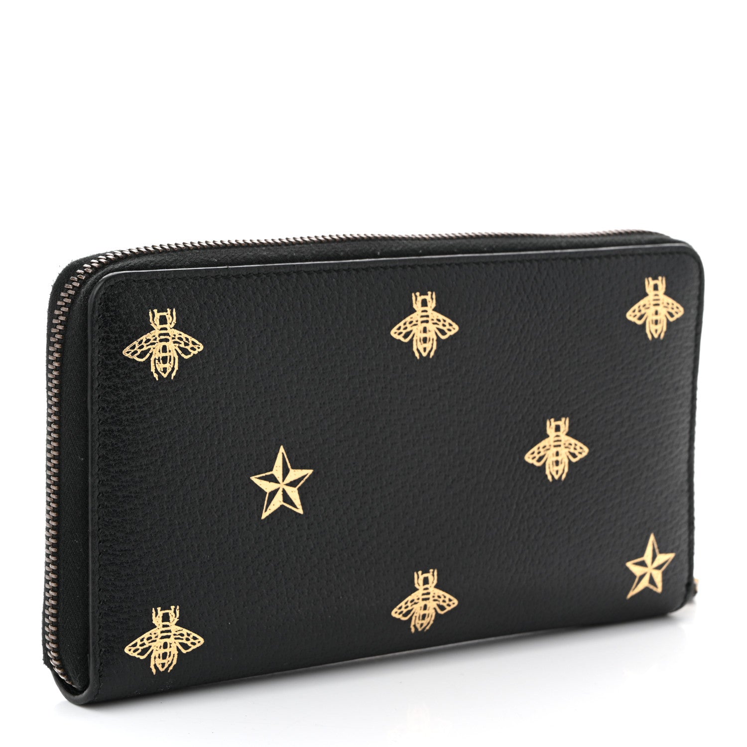Gucci Dollar Calfskin Bee Star Zip Around Wallet Black 3 of 9