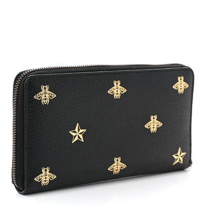 Gucci Dollar Calfskin Bee Star Zip Around Wallet Black 3 of 9