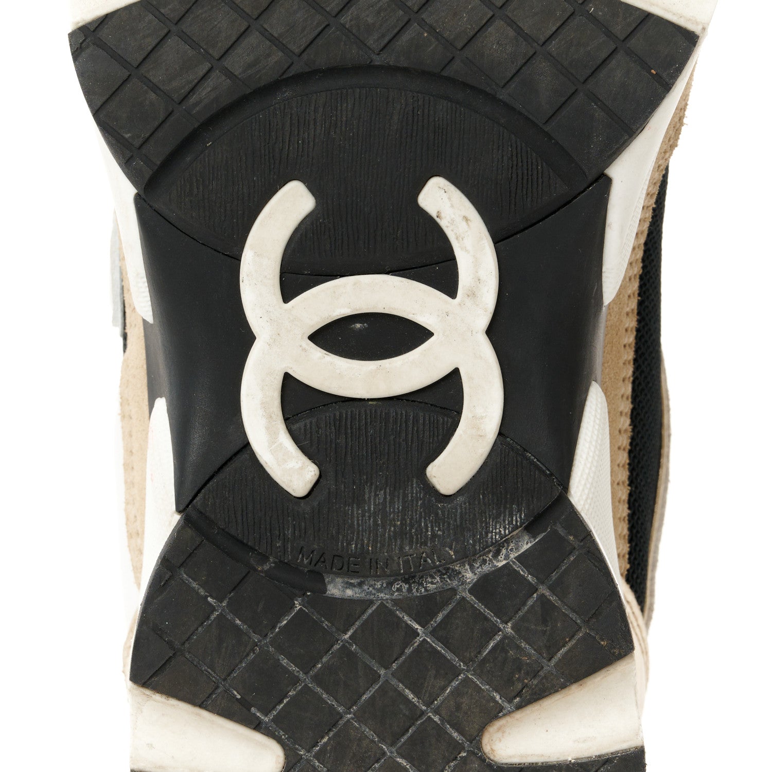Chanel Mesh Suede Calfskin Grained Calfskin Womens CC Sneakers 37 White Black Beige Gold 7 of 9