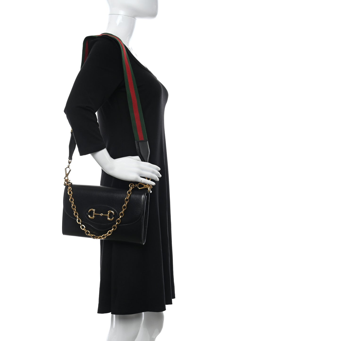 Azalea Calfskin Web Small Horsebit 1955 Crossbody Bag Black
