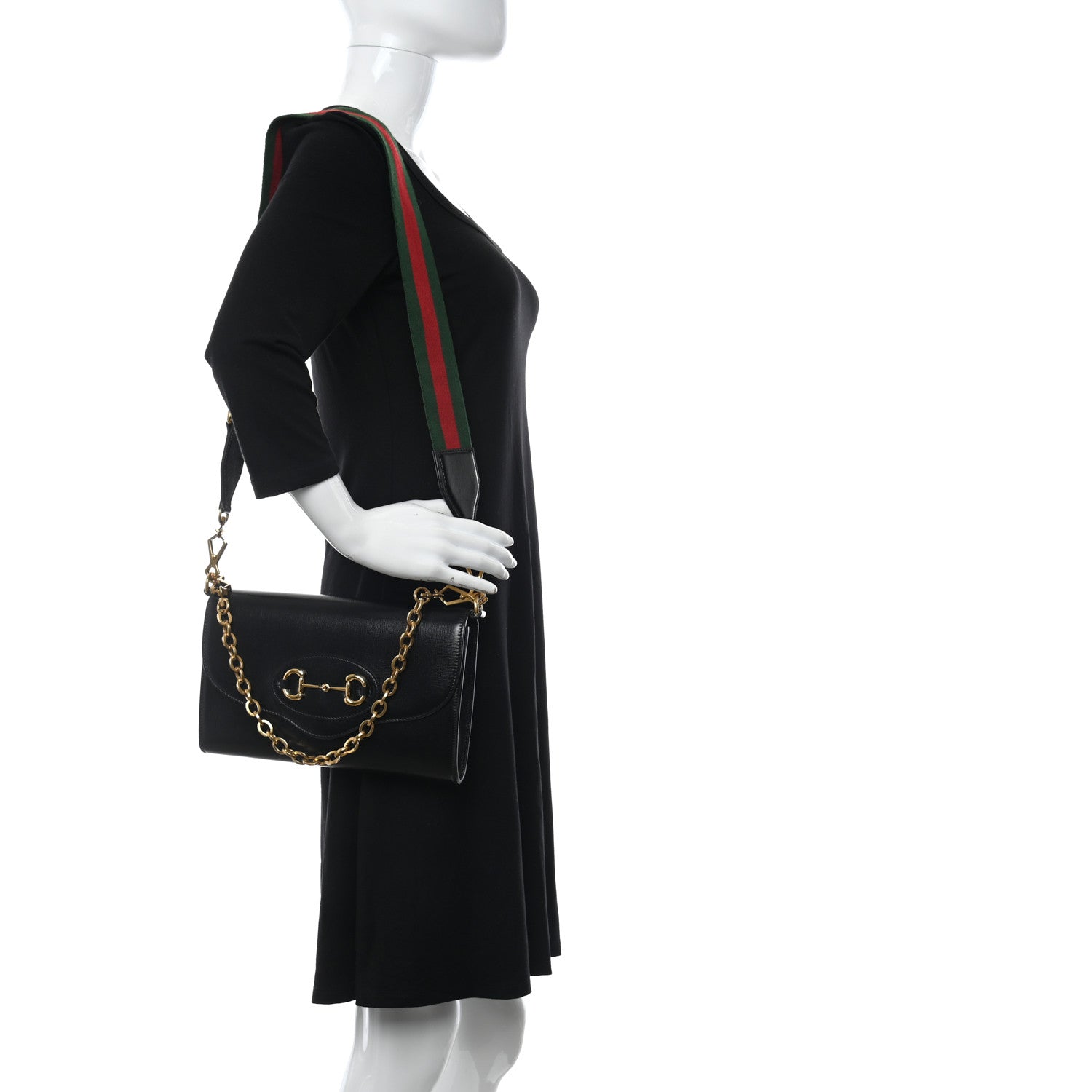 Gucci Azalea Calfskin Web Small Horsebit 1955 Crossbody Bag Black 2 of 11