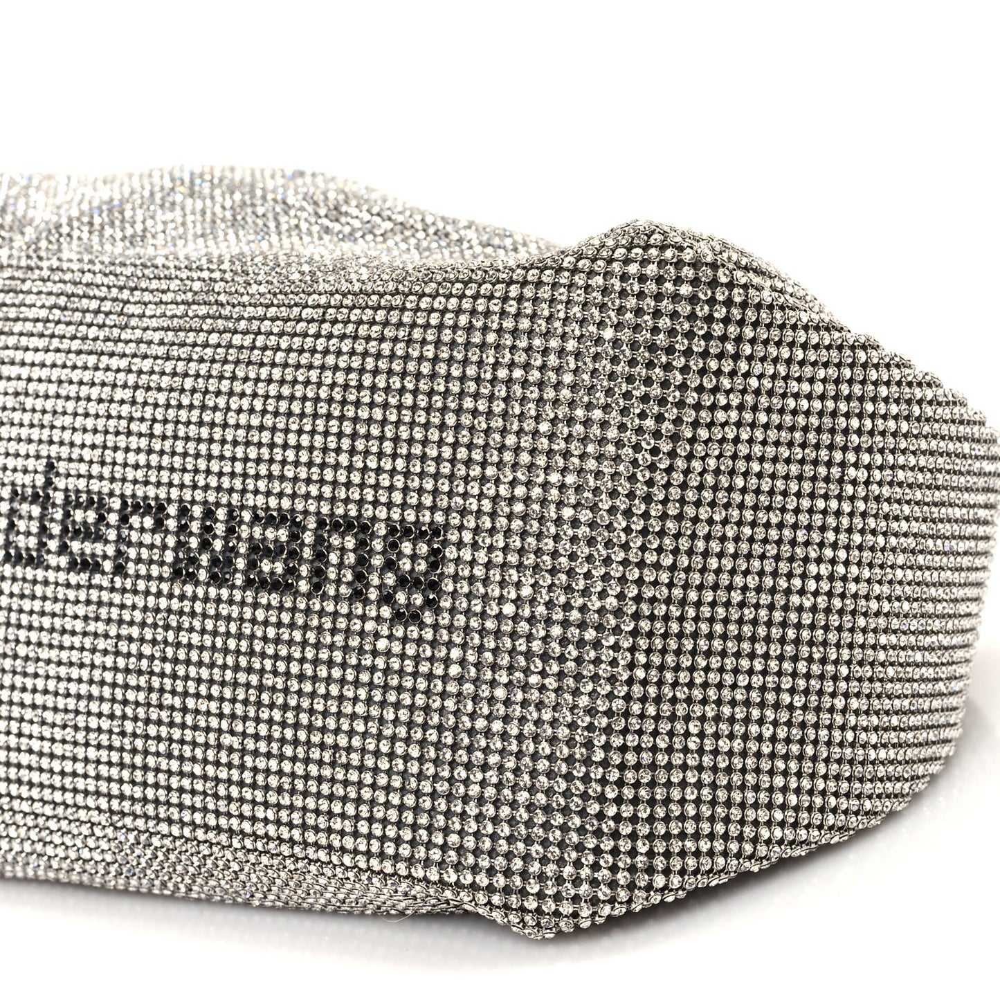 Mesh Crystal Rhinestone Mini Scrunchie Clutch Black Silver