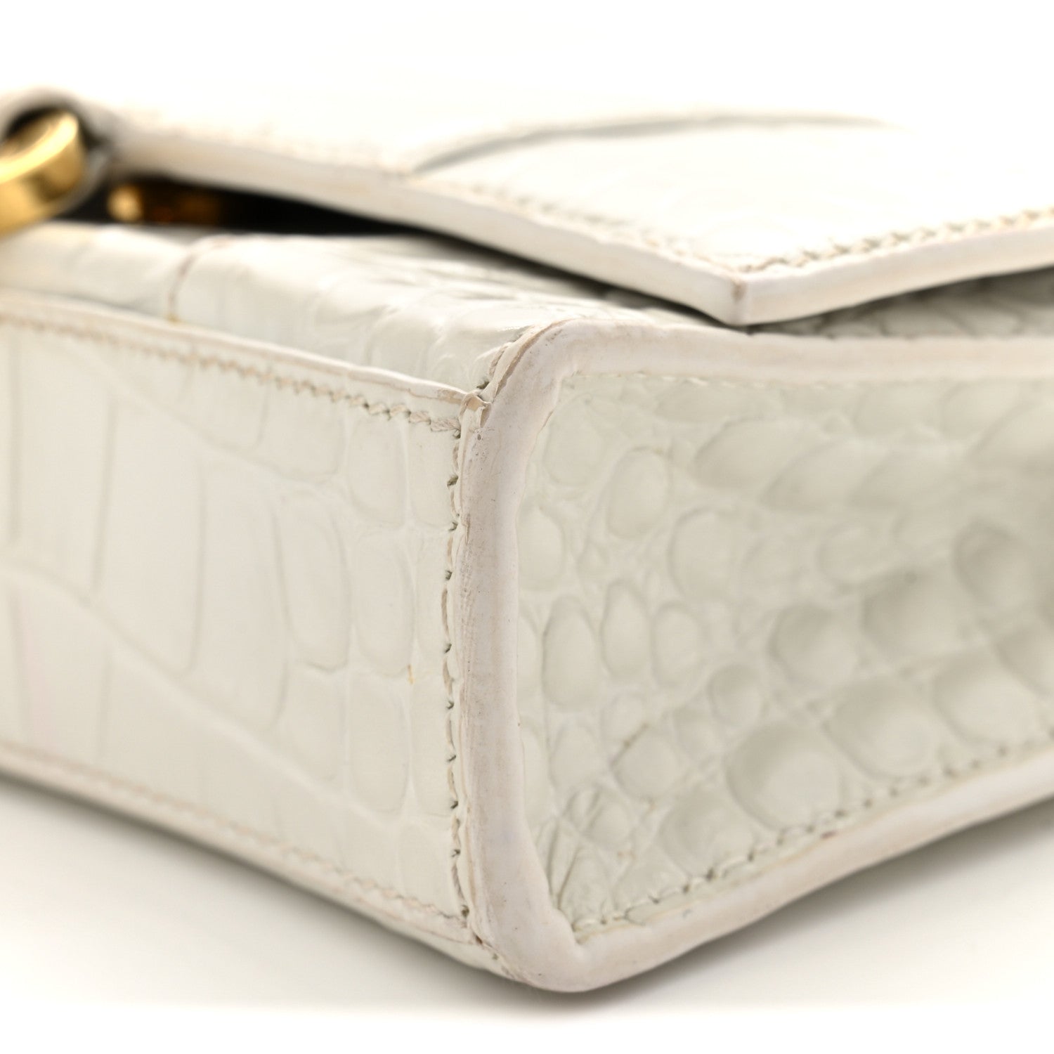 Balenciaga Shiny Calfskin Crocodile Embossed Hourglass Chain Bag White 9 of 11