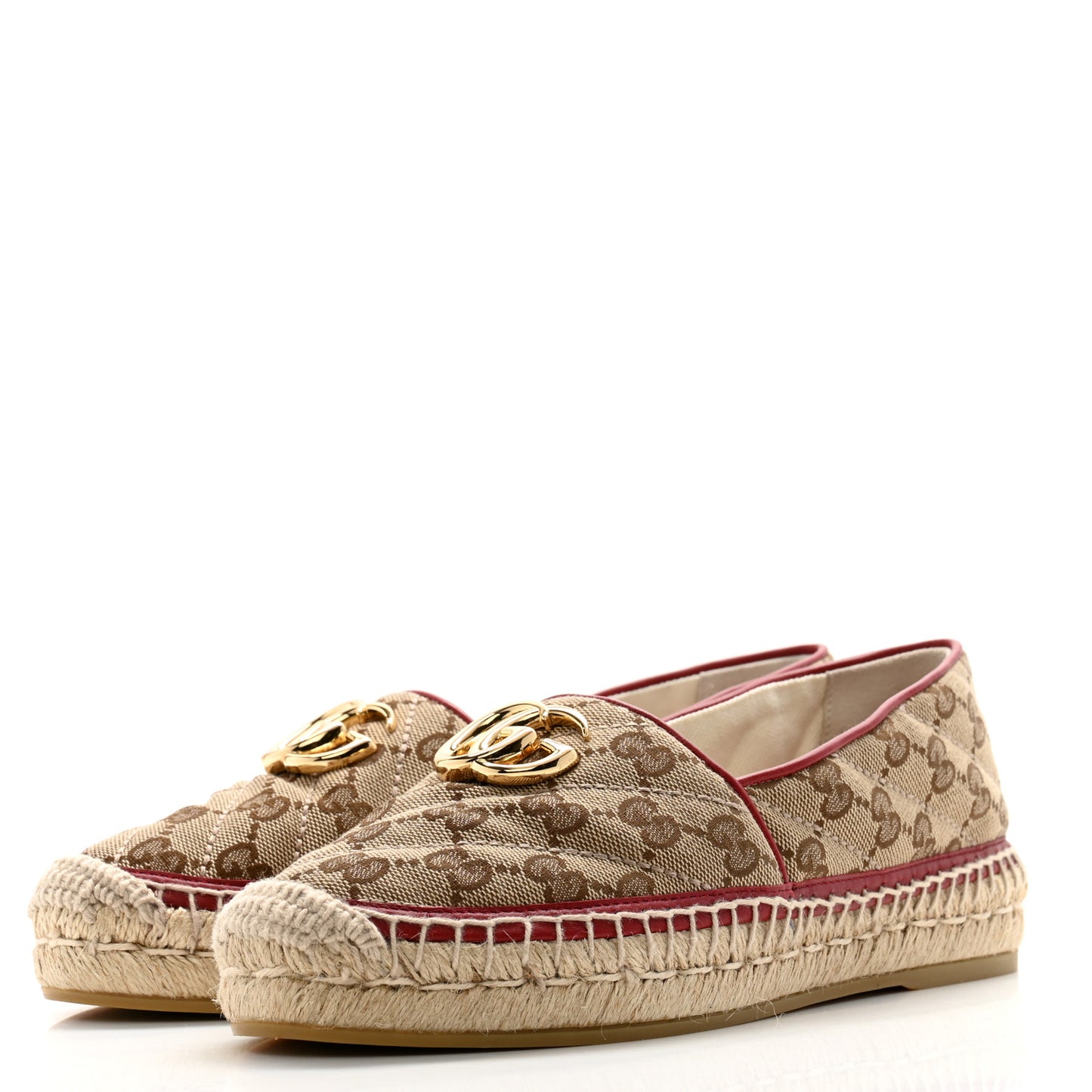 Monogram Matelasse Diagonal GG Marmont Espadrilles 36 Beige New Cherry Red