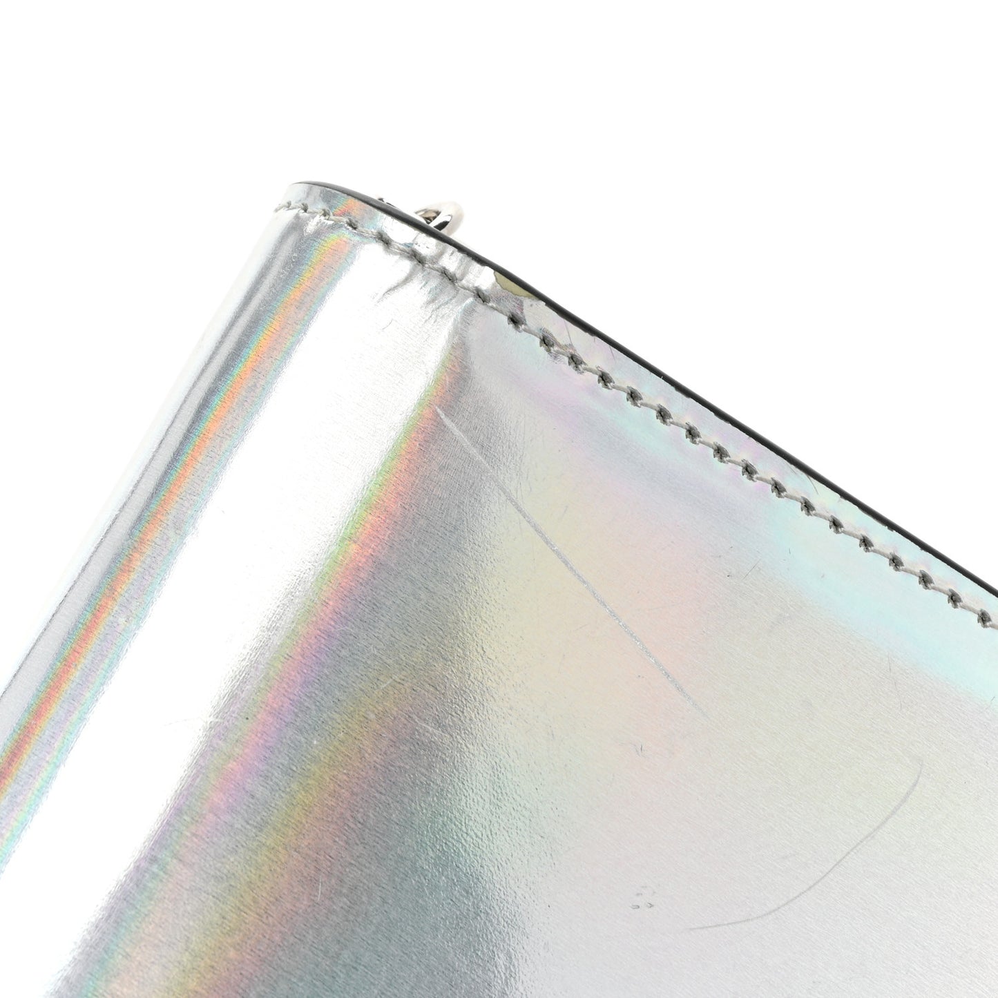 Metallic Patent Calfskin Spikes Boudoir Chain Wallet Silver