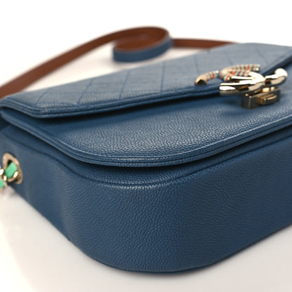 Chanel Grained Calfskin Quilted Medium Cuba Top Handle Flap Blue 7 of 8
