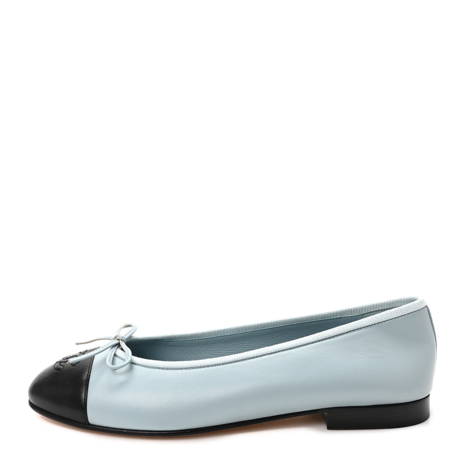 Chanel Lambskin Cap Toe CC Ballerina Flats 38 Light Blue Black 1 of 9