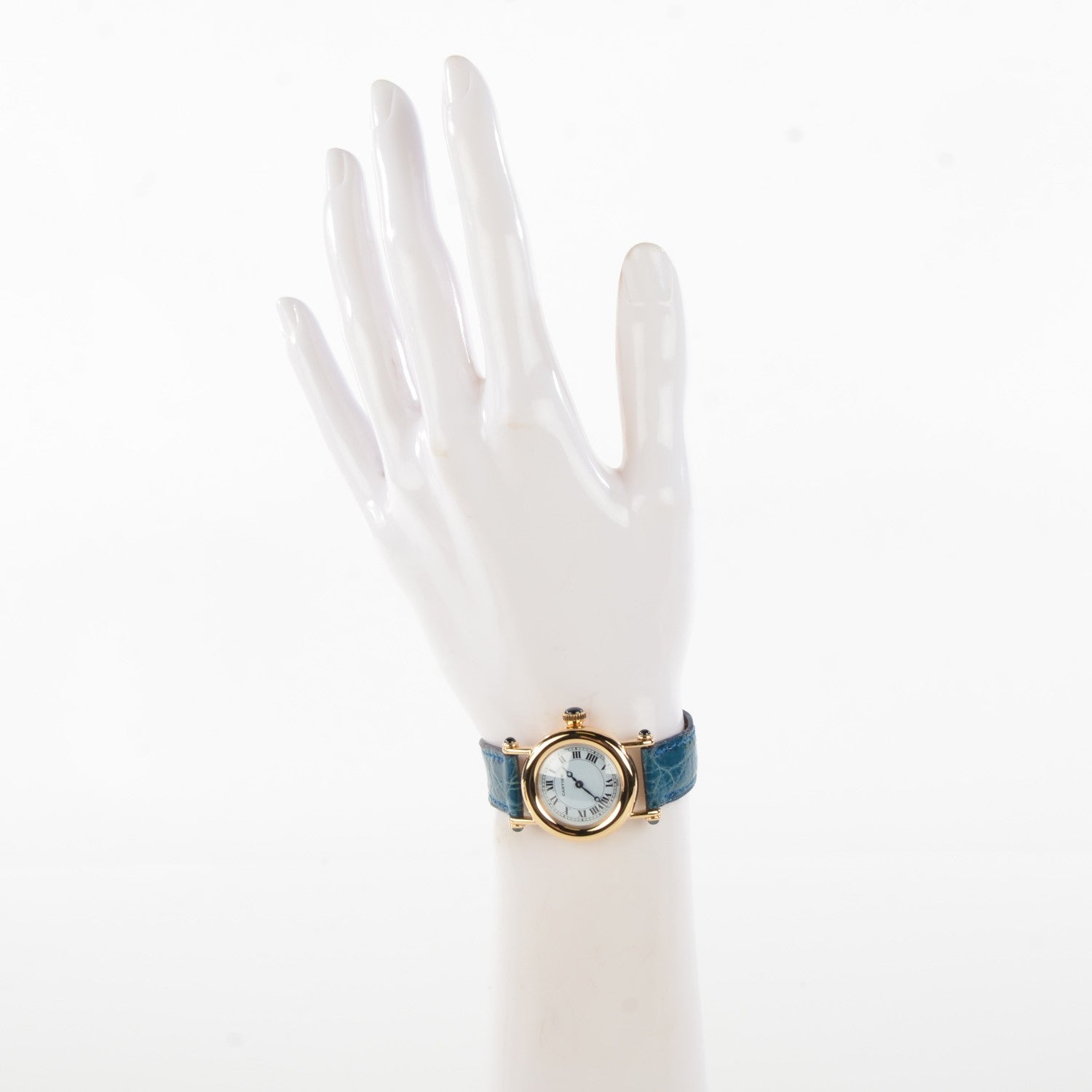 Cartier 18K Yellow Gold Alligator 28mm Diabolo Quartz Watch Blue 3 of 10