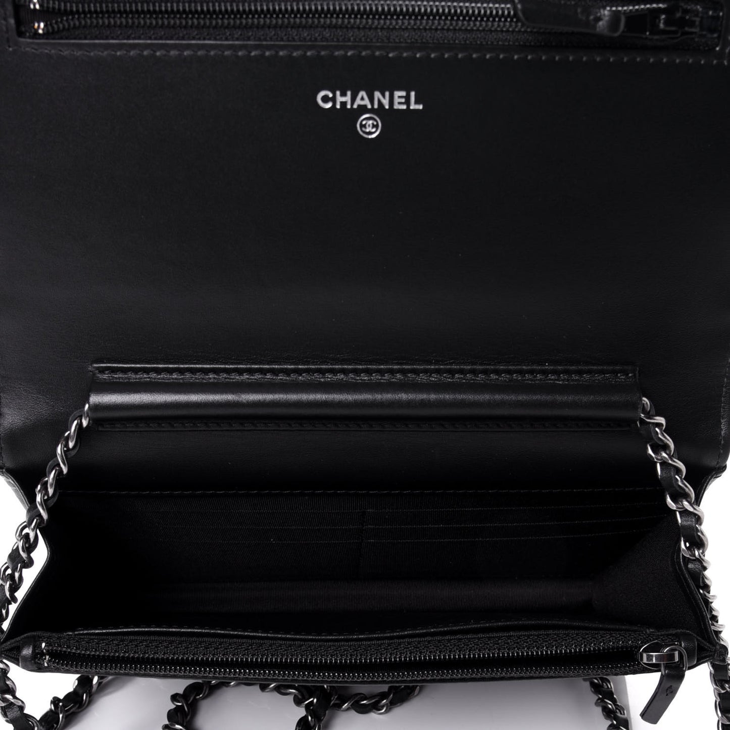 Calfskin Chain 20s Signe Wallet on Chain WOC Black