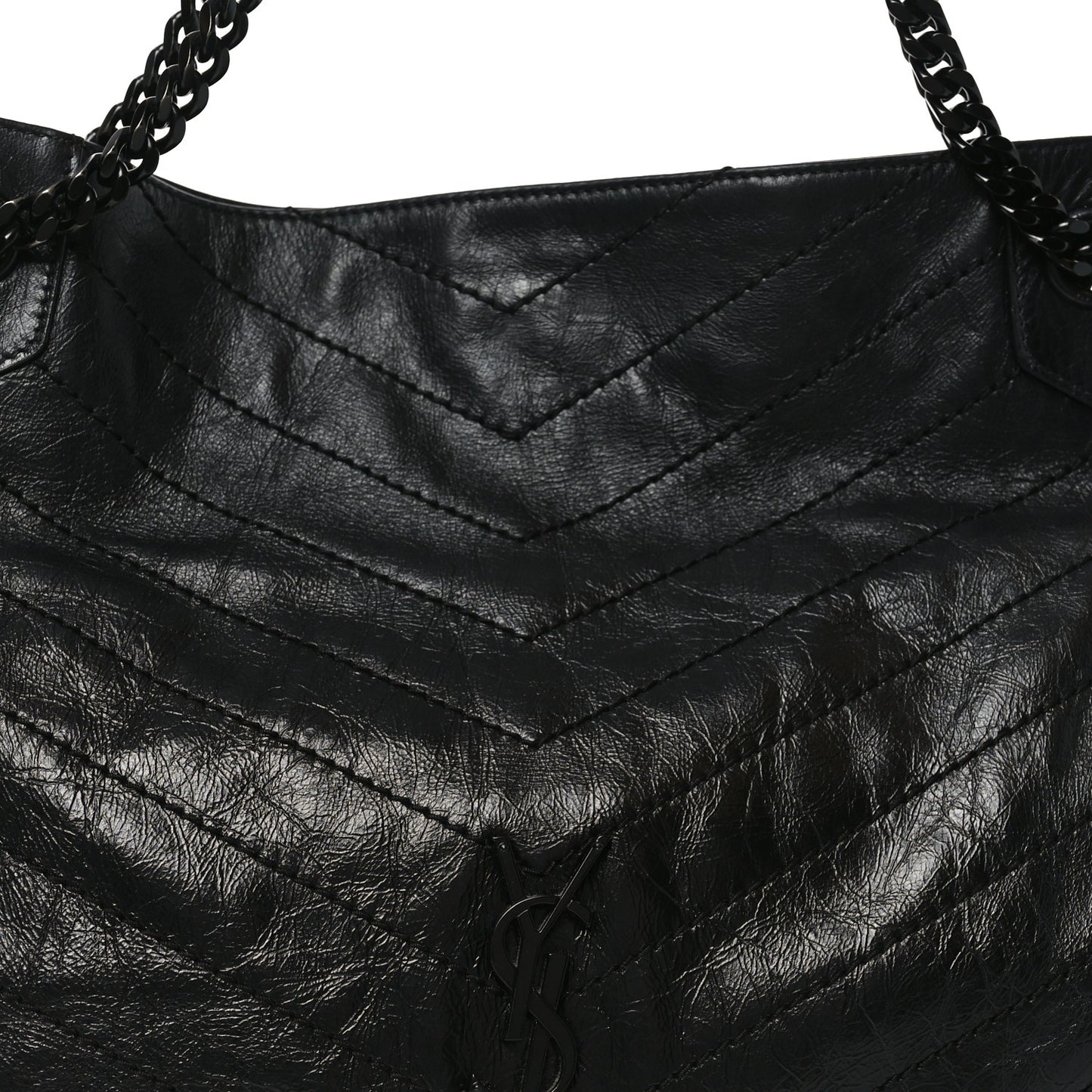 Crinkled Calfskin Matelasse Monogram Medium Niki Shopper Tote Black