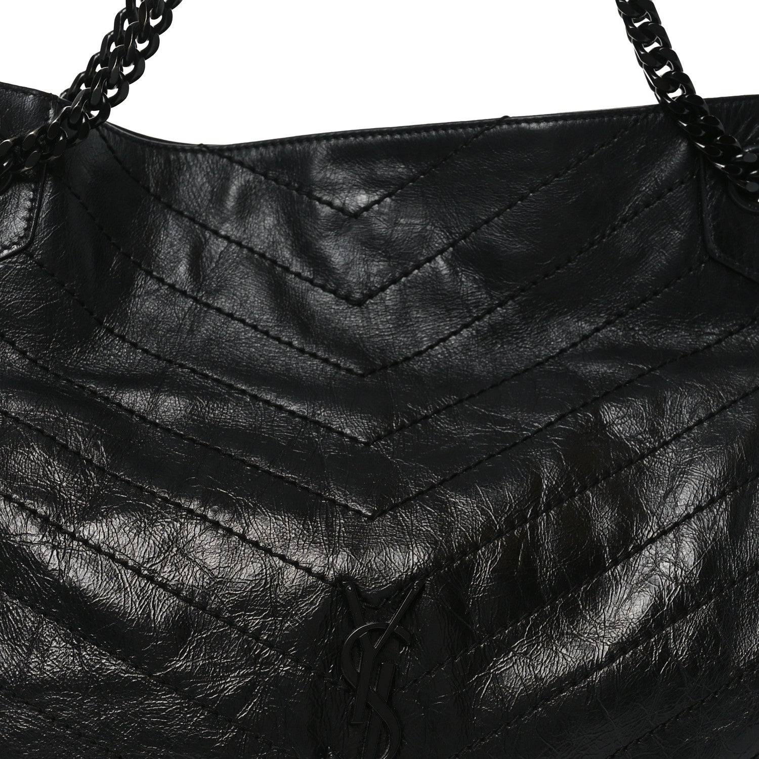 Saint Laurent Crinkled Calfskin Matelasse Monogram Medium Niki Shopper Tote Black 8 of 10