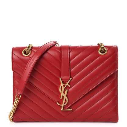 Saint Laurent Lambskin Matelasse Medium Monogram Satchel Lipstick Red 1 of 11