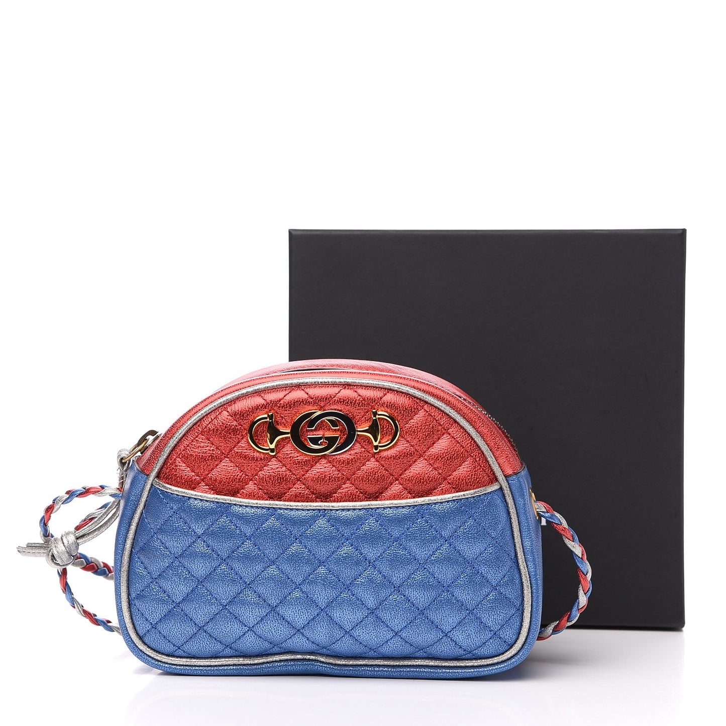 Laminated Nappa Trapuntata Mini Zumi Dome Shoulder Bag Rosso Marine Argento