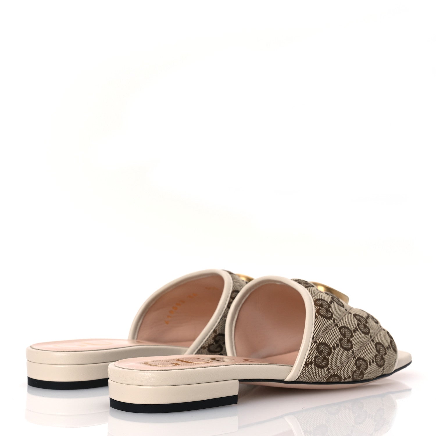 Gucci Monogram Matelasse Diagonal GG Marmont Flat Slide Sandals 36 Beige Ebony Mystic White 5 of 14