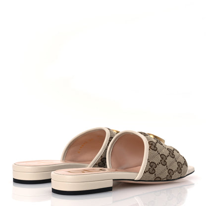 Gucci Monogram Matelasse Diagonal GG Marmont Flat Slide Sandals 36 Beige Ebony Mystic White 5 of 14