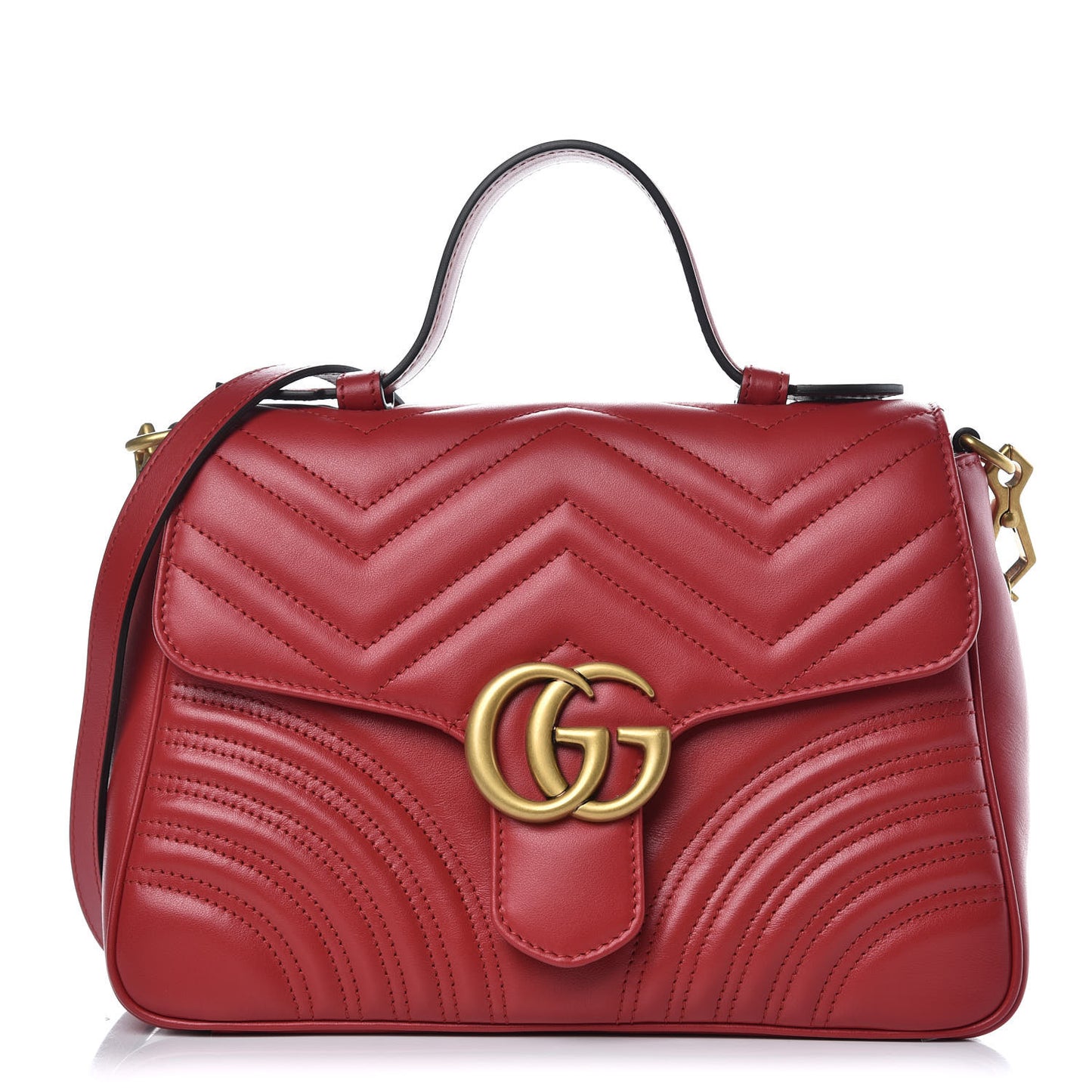Calfskin Matelasse Small GG Marmont Top Handle Shoulder Bag Hibiscus Red
