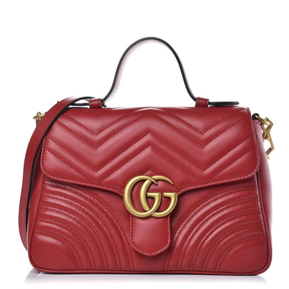 Gucci Calfskin Matelasse Small GG Marmont Top Handle Shoulder Bag Hibiscus Red 1 of 9