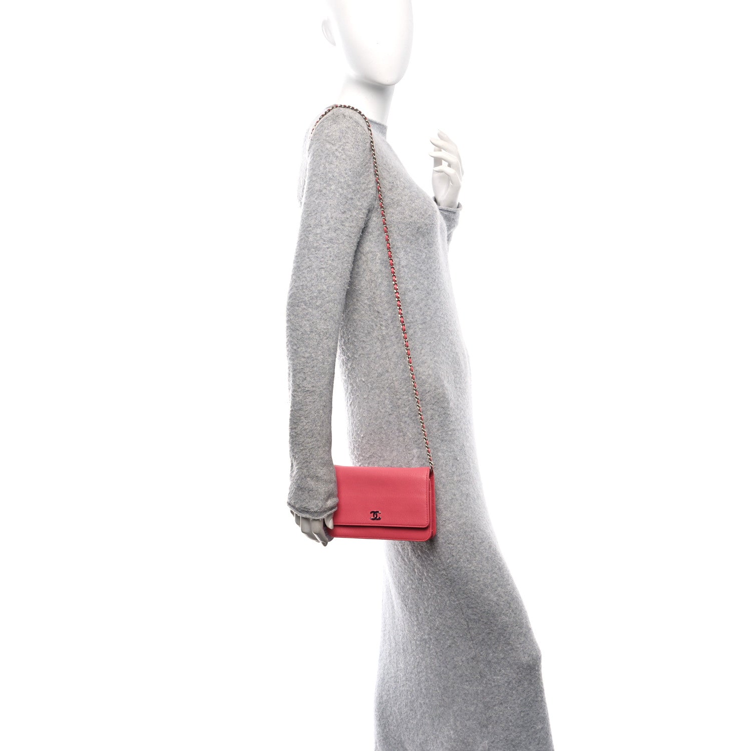 Chanel Grained Calfskin Clover CC Wallet On Chain WOC Pink 2 of 11