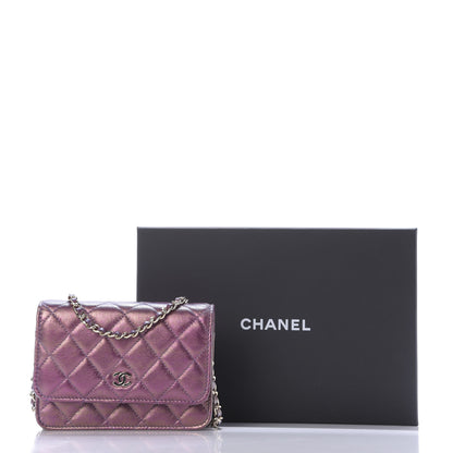 Chanel Iridescent Lambskin Quilted Mini Wallet On Chain WOC Purple 10 of 10