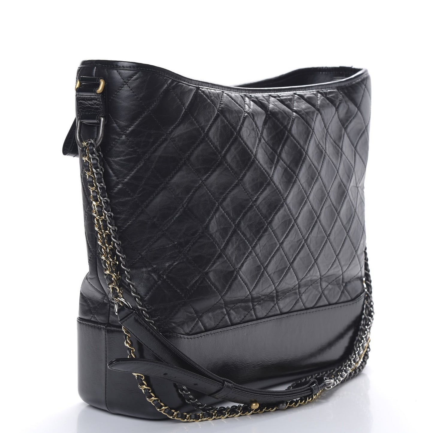 Aged Calfskin Quilted Maxi Gabrielle Hobo Black
