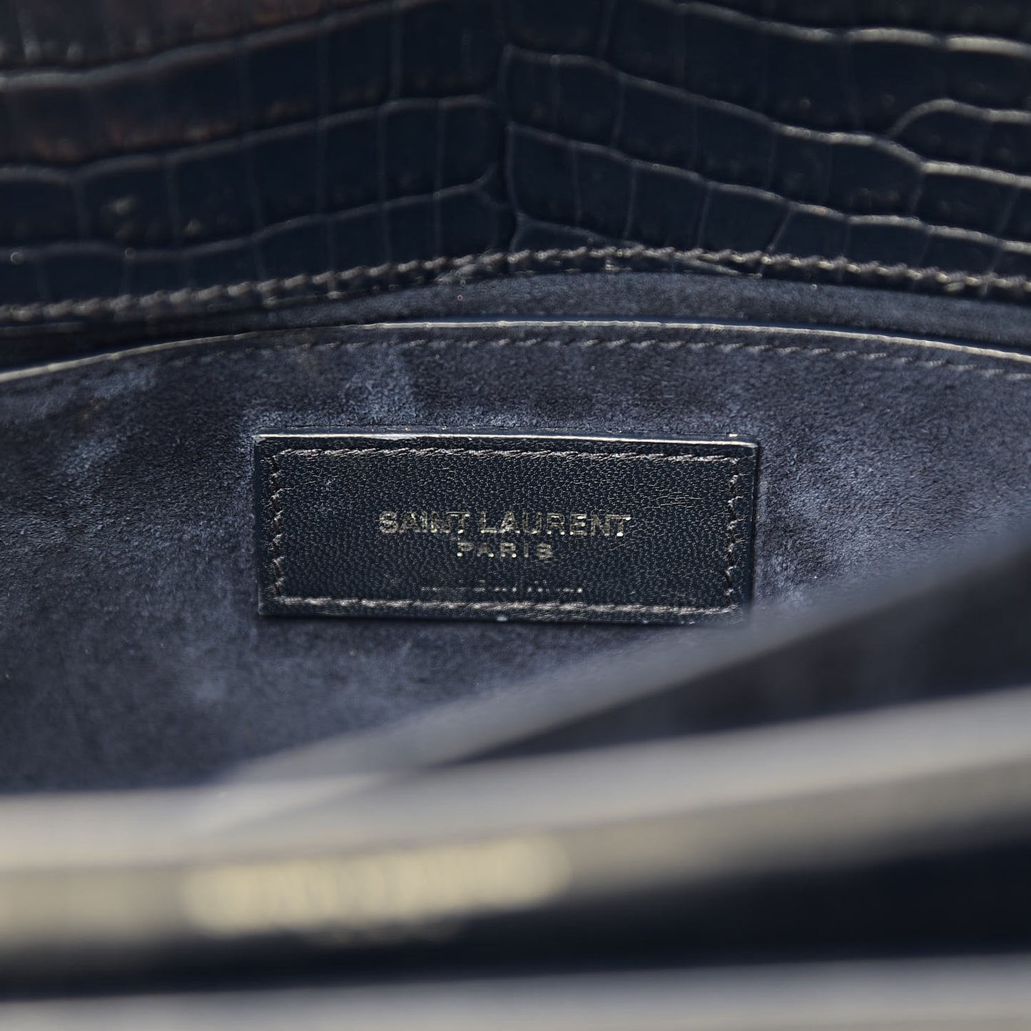 Calfskin Crocodile Embossed Medium Monogram Sunset Navy