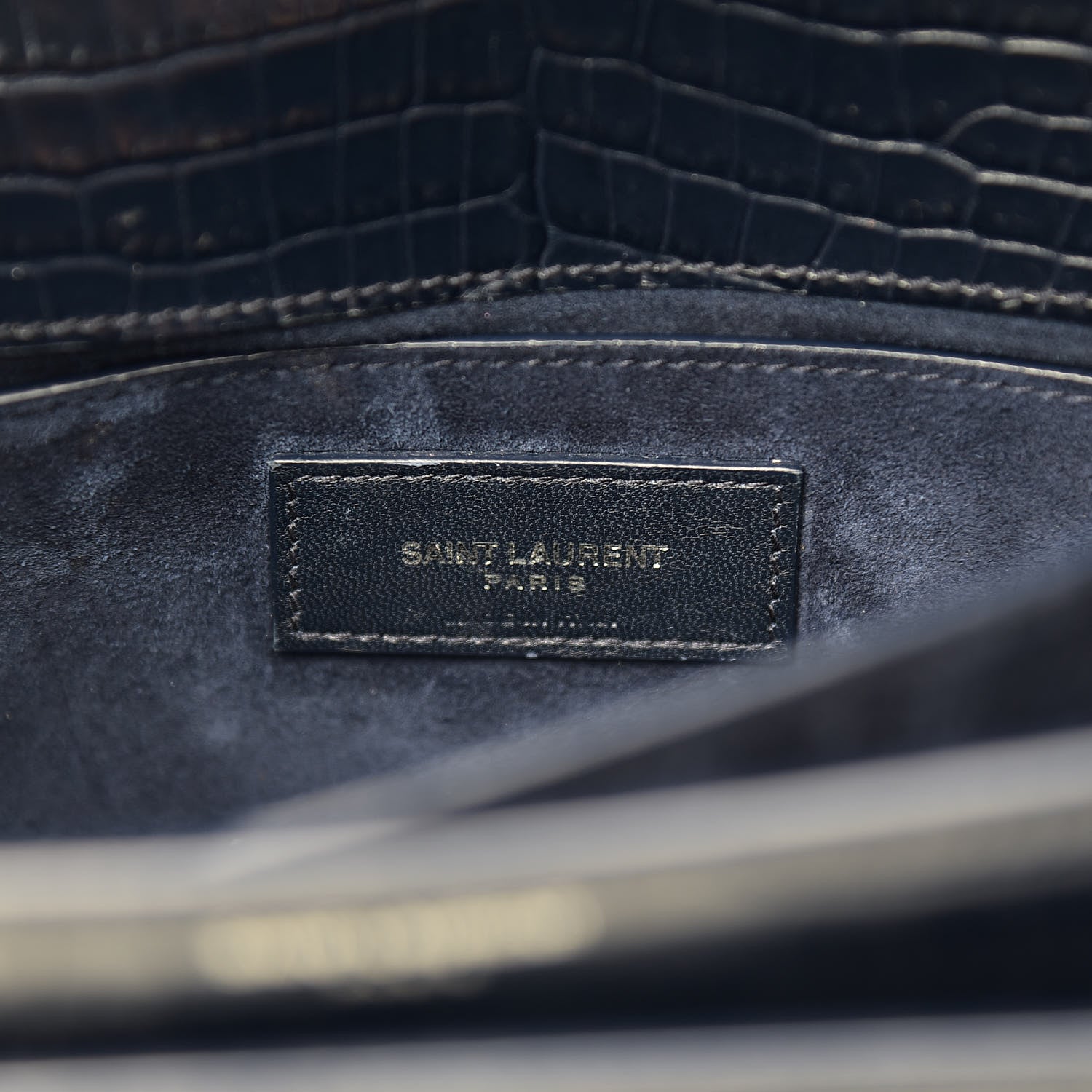 Saint Laurent Calfskin Crocodile Embossed Medium Monogram Sunset Navy 6 of 12