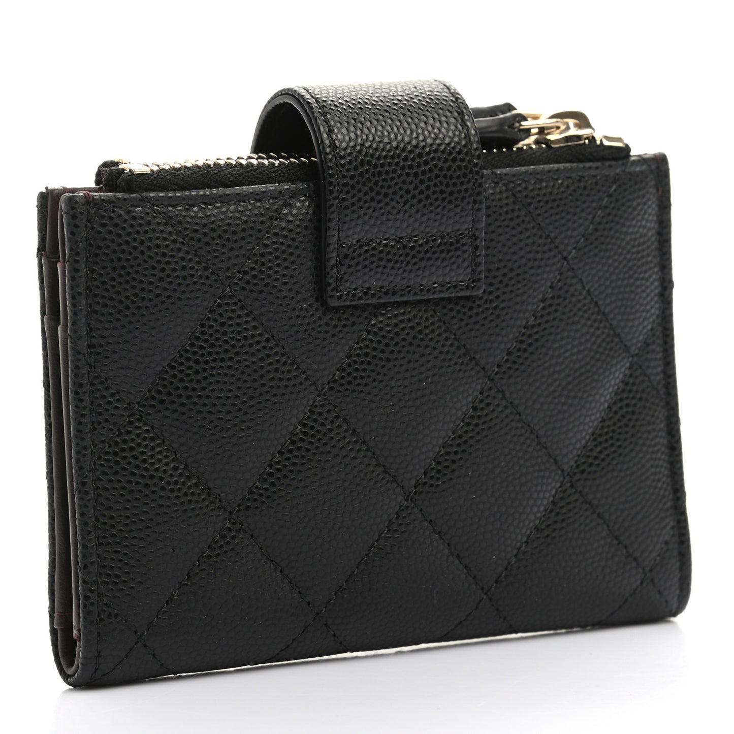 Caviar Quilted Compact Zipped Pocket Wallet Black