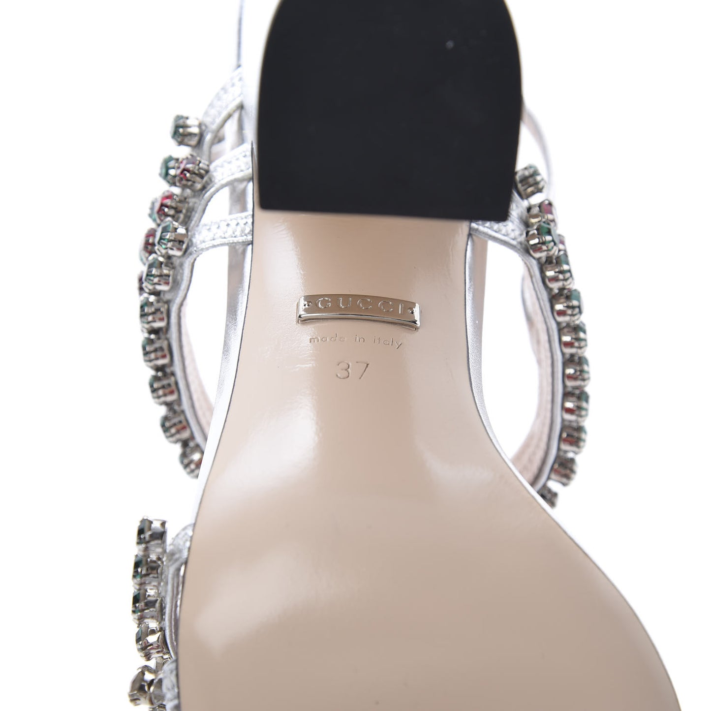 Nappa Silk Crystal Bertie High Heel Sandals 37 Argento