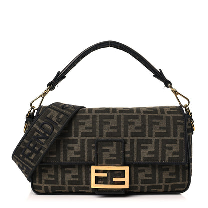 Fendi Fabric Jacquard FF 1974 Medium Baguette Tobacco Moro Black 1 of 9